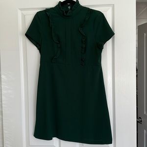 Zara emerald green babydoll dress with ruffle high neck. Size medium